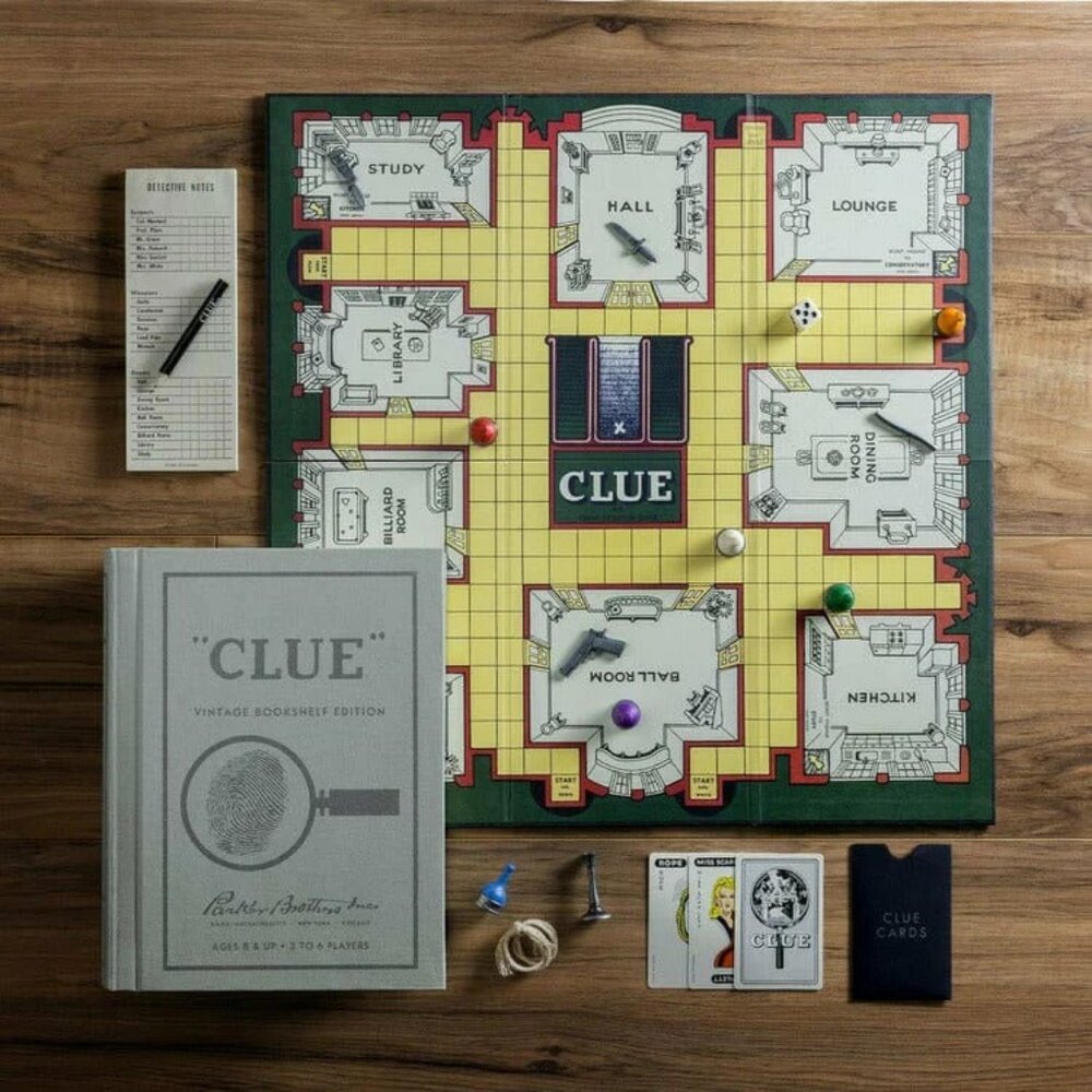 CLUE Board Game Classic Detective Game by Parker Brothers Bookshelf Edition
